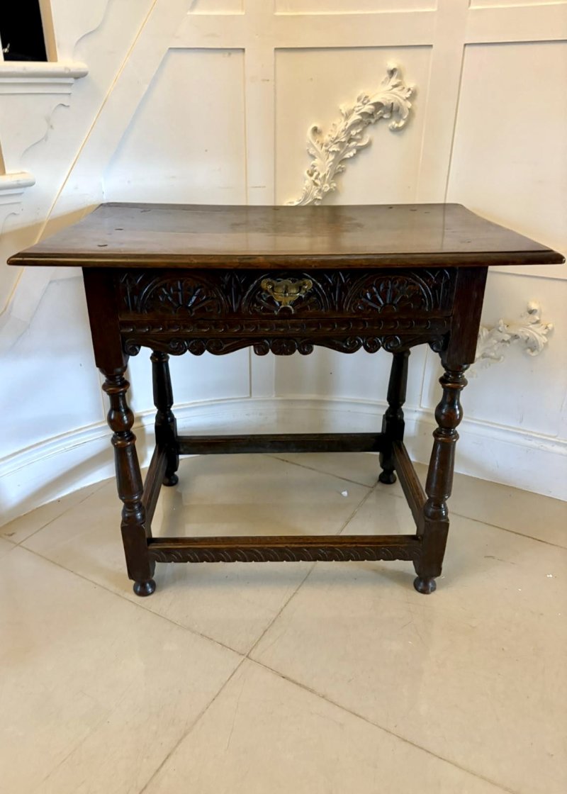 18th Century Antique Quality Carved Oak Side Table - Image 10